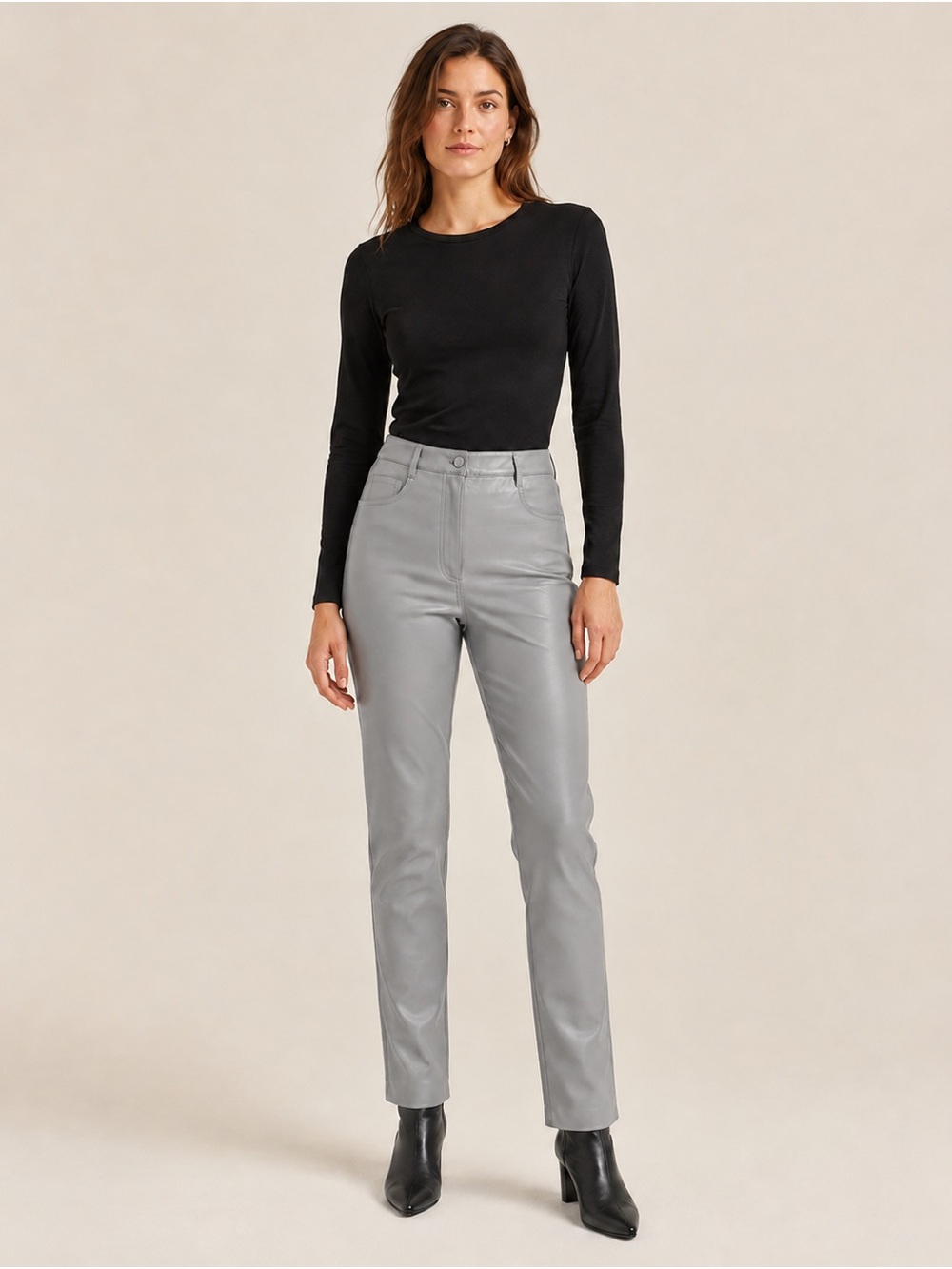 OAK + FORT Light Blue-Grey Vegan Leather Pants - Size 6